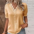 thumbnail image 2 of Lenpel Women's Summer Tops Plus Size Ruffle Short Sleeve V Neck Lace Trim Textured Shirts Dressy Casual Blouses, 2 of 4