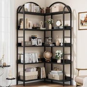 L-Shape Corner Bookshelf, 5-Tier Bookcase, Modern Display Shelf Book Shelves with Metal Frame, Freestanding Storage Shelves for Home Office Use