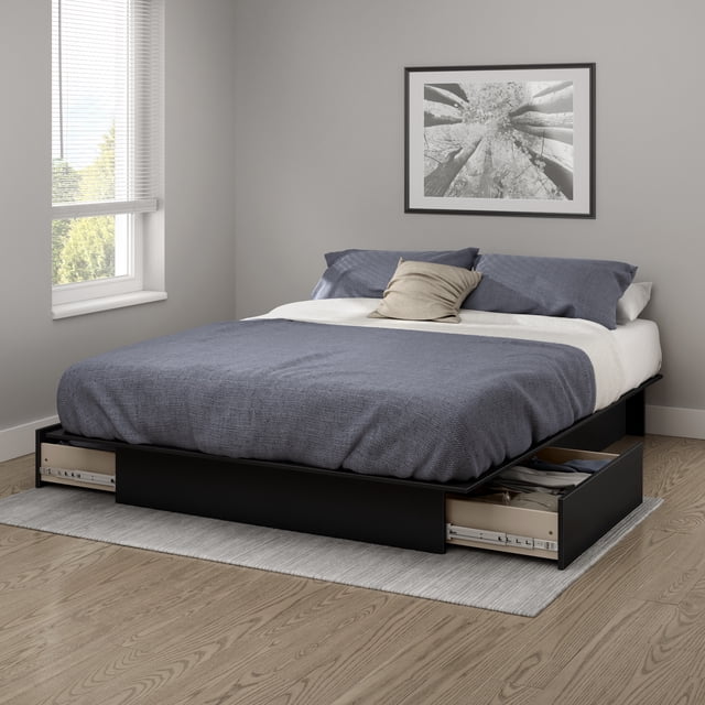 South Shore Gramercy Full/Queen Platform Bed, in Pure Black