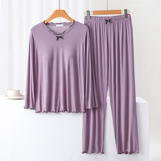Blouses pour Femmes Blouse Unie Décontractée Mode Col Rond Manches Longues Vêtements de Nuit Ensembles