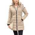 thumbnail image 1 of Innerwin Hooded Coats Solid Color Women Down Winter Long Sleeve Lightweight Puffer Jacket Apricot L, 1 of 6