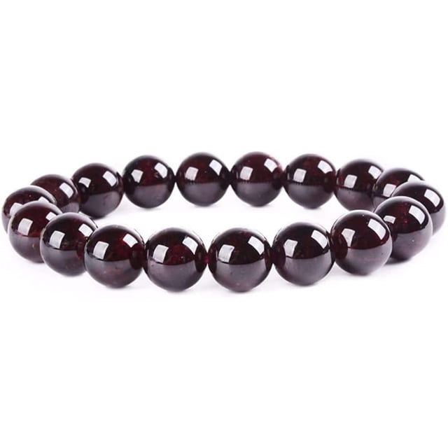 Bracelet Extensible Unisexe en Grenat Rouge Naturel avec Perles Rondes de 10 mm, 7 Pouces