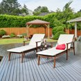 thumbnail image 1 of Costway 3PCS Patio Rattan Lounge Chair Folding Table Set Chaise Wood Cushioned White, 1 of 10