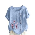 thumbnail image 2 of Jusqu'à 50 % de Rabais Horkkom Chemises en Lin pour Femmes Grande Taille à Imprimé Floral Col Rond Manches Courtes Chemises d'Été Amples et Confortables Blouses, 2 of 4