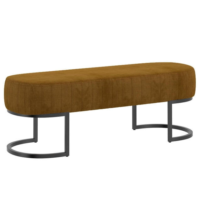 Banc contemporain revêtu de velours, moutarde