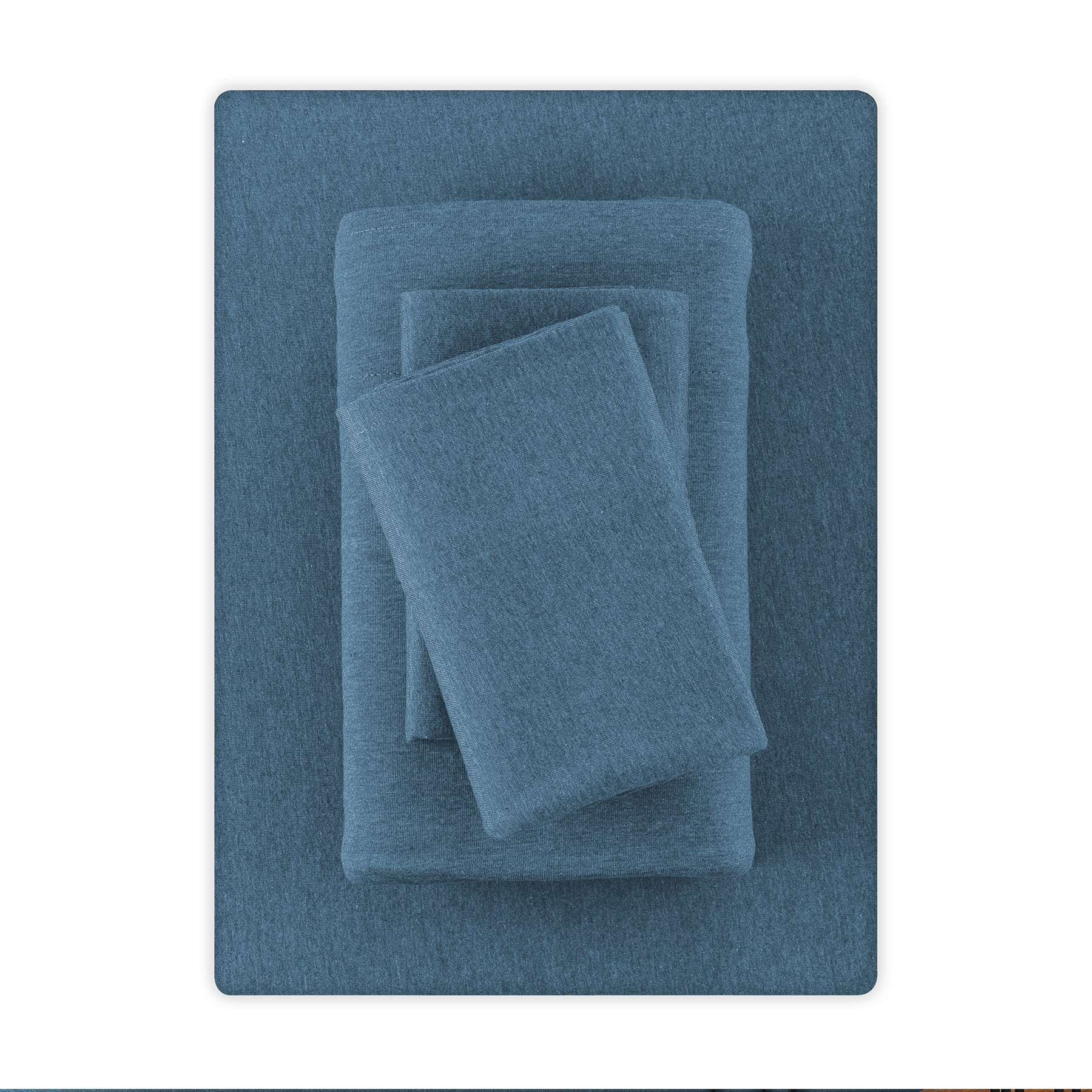 Mainstays – Parure de lit en jersey extra doux, riche en coton, pour adulte, Twin-XL, Bleu Foncé, 3 pièces