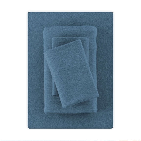 Mainstays – Parure de lit en jersey extra doux, riche en coton, pour adulte, Queen, Bleu Foncé, 4 pièces