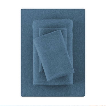Mainstays – Parure de lit en jersey extra doux, riche en coton, pour adulte, Double, Bleu Foncé, 4 pièces