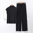 thumbnail image 2 of Timegard Ensembles de Pyjamas pour Femmes 2 Pcs Col Montant Mi-Haut T-Shirt à Manches Courtes Pantalon à Jambe Grand Tenues Vêtements de Détente, 2 of 3