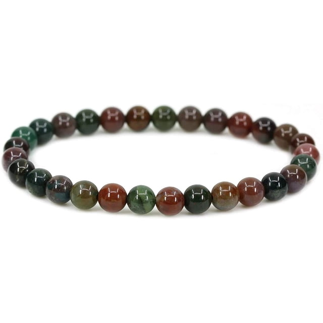 Bracelet Extensible en Perles Rondes de 6 mm en Pierre de Sang Rouge Naturelle Héliotrope, Mesurant Environ 7 Pouces, Conçu pour un Port Unisexe. le Bracelet Présente des Perles de Pierre Précieuse Naturelle Polies et Multicolores dans des Tons de Rouge, Vert et Terreux. Fait à la Main Sans Métal, Il Convient aux Peaux Sensibles et Est Livré avec une Pochette.