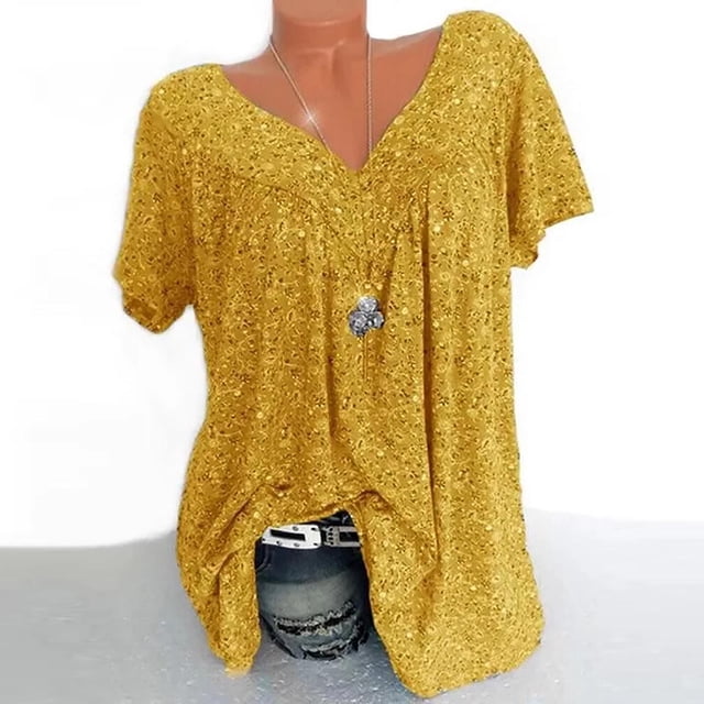 Hauts Femmes Grande Taille Manches Courtes Col en V Blouse à Imprimé Chandail Hauts Chemise Blouse pour Femmes en Liquidation