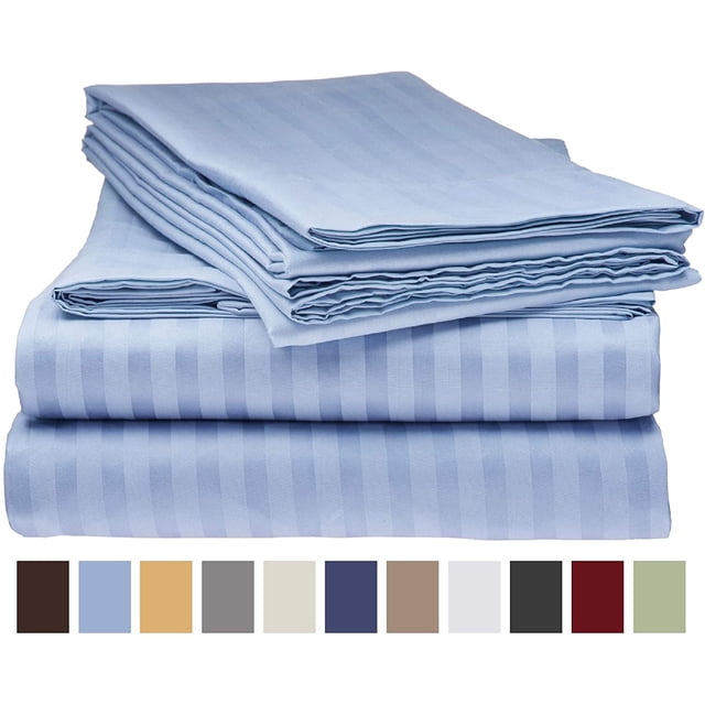1100 Thread Count 4 Piece Quality Sheet Set 18 Inch DeepPocket 100% Egyptian Cotton Stripe Pattern