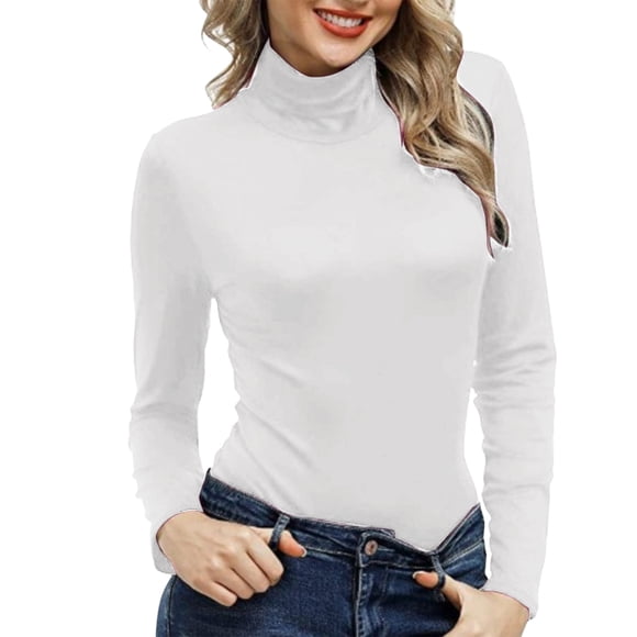 Baberdicy Women's T-Shirts Women Mock Turtleneck Long Sleeve Pullover High Neck Tight Fitting Priming T Shirt Womens Tops White