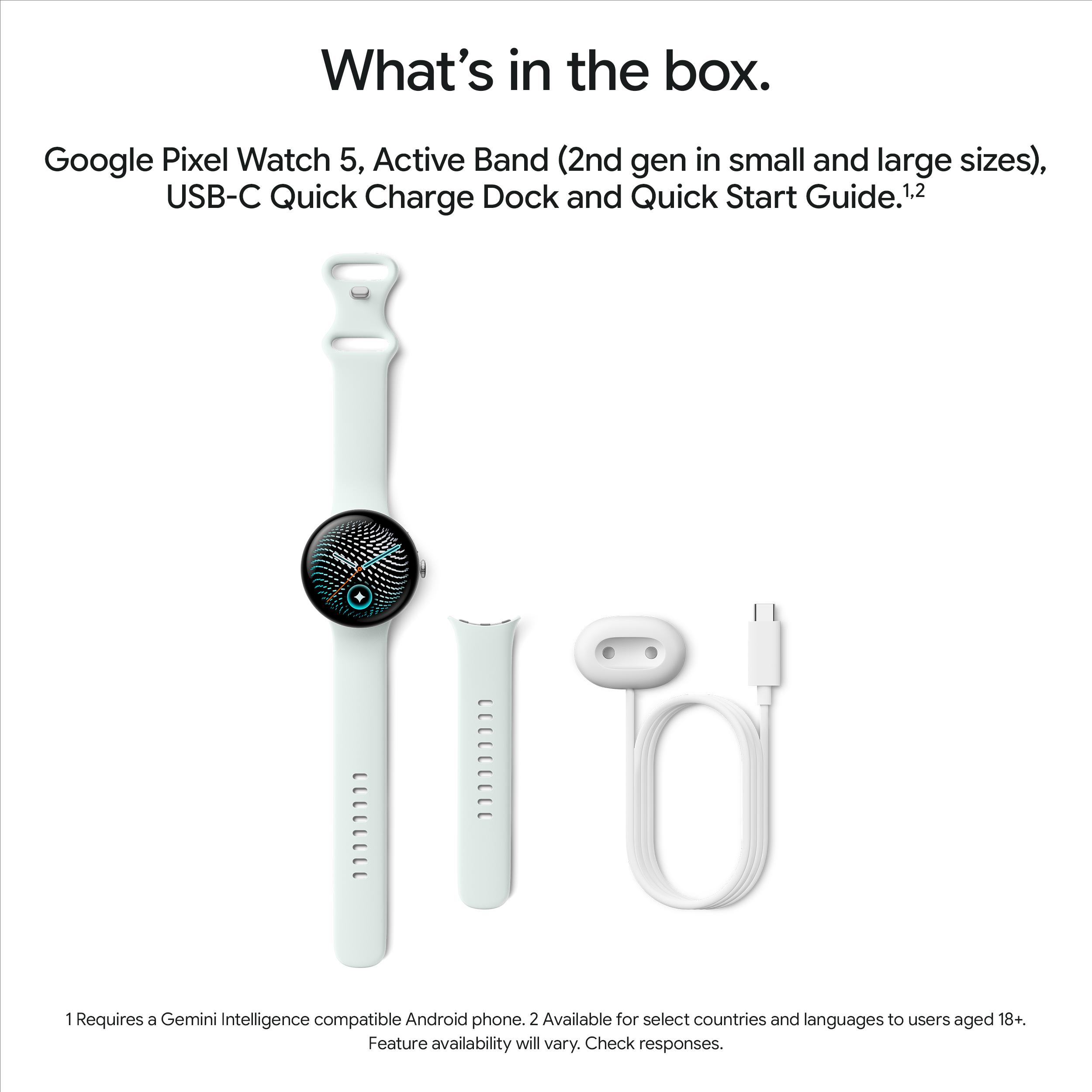 Google Pixel Watch 5, (45mm) Matte Black Aluminum Case with Obsidian Active Band (2nd gen)