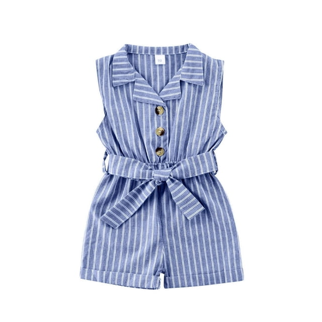 Combinaison à Col Rabattu Jambe Large pour Bébé Fille Romper avec Bande de Ceinture