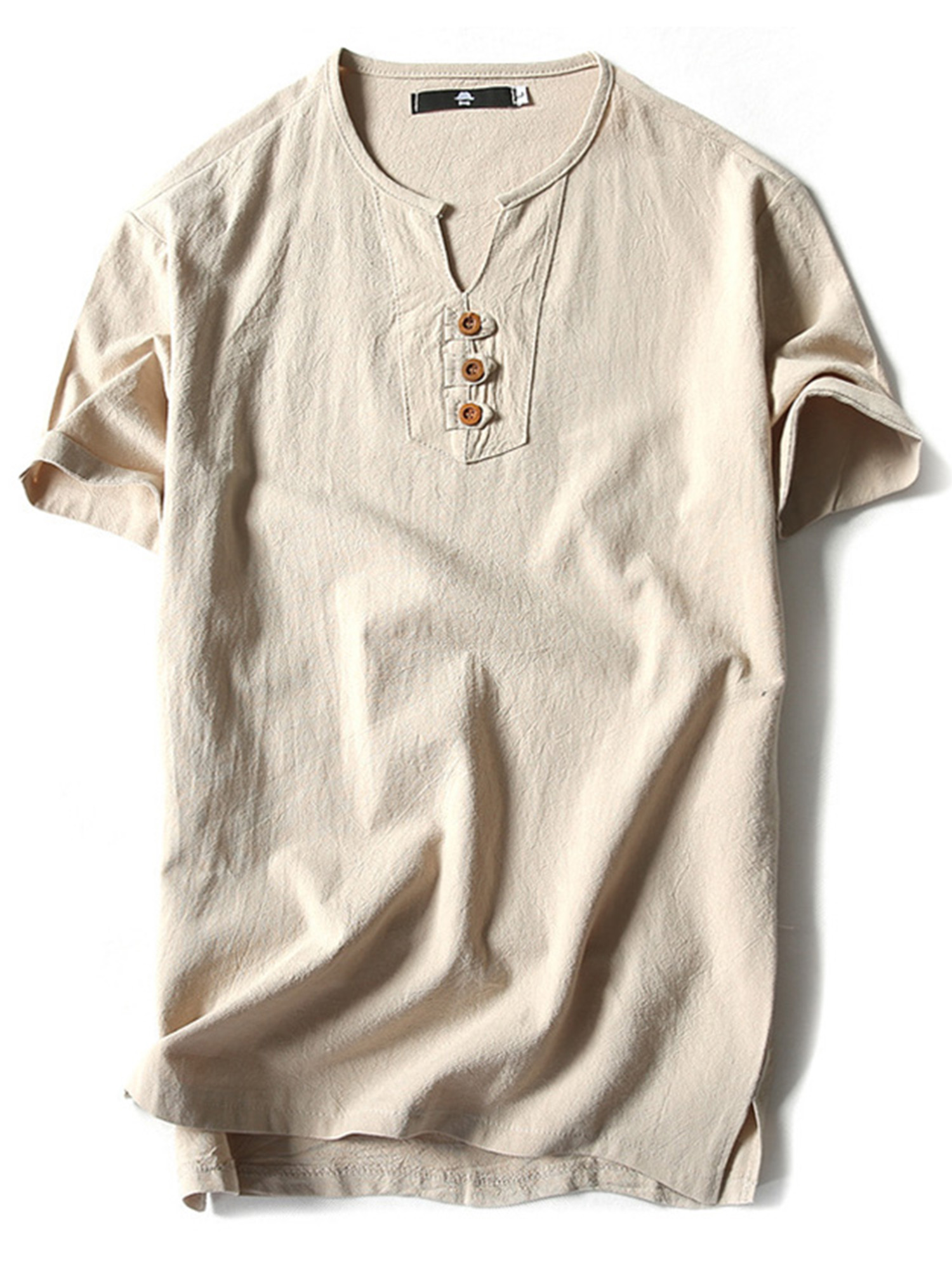 Innerwin T Shirt Retro Style Mens Tees Summer Solid Color Plain  Tops Apricot-3 2XL