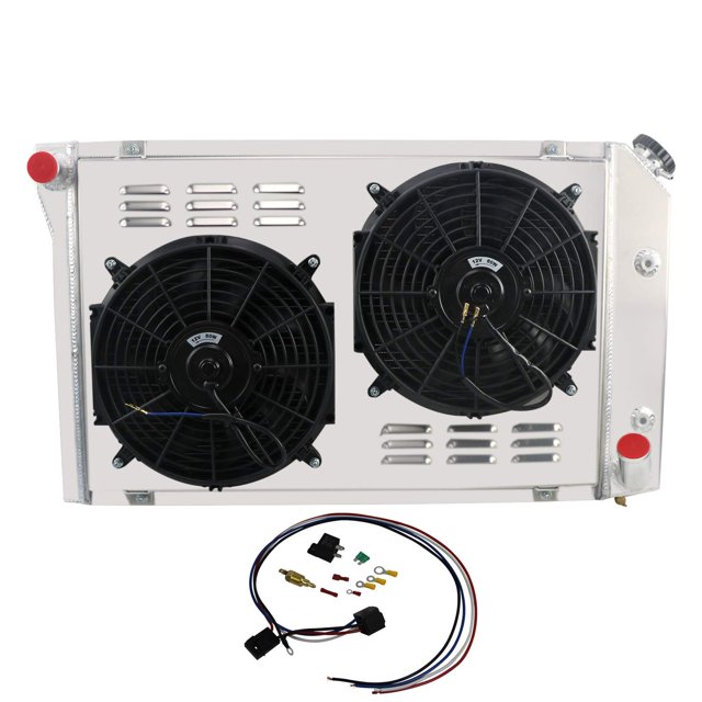 4 Row All Aluminum Radiator+2X12" Fans Shroud+Thermostat Kits For 1977-1982 Chevy Corvette C3 350 305 V8