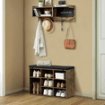 thumbnail image 1 of Kojooin 31.5 Inch Coat Rack Shoe Bench, Entryway Hall Tree with Cushioned Bench, Cubbies, Hooks, Shelf and Blackboard, 1 of 6