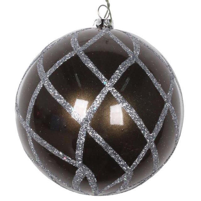 Vickerman MT198087D 4 in. Pewter Candy Glitter Net Ornament - 3 per Bag