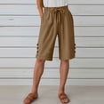 thumbnail image 2 of Womens Half Shorts Pants Summer Elastic Waist Buttons Casual Linen Pockets Pants, 2 of 8