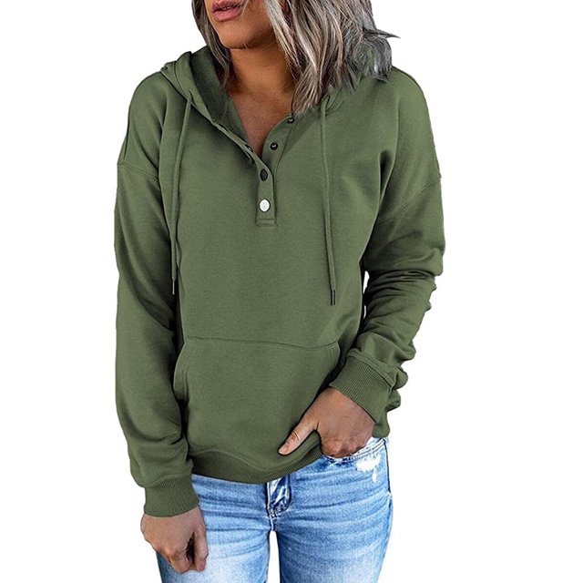 MesaSe Sweat à Capuche pour Femmes Manches Longues 1/4 Bouton Pull Violet