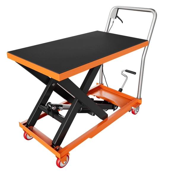 Hydraulic Lift Table Cart, 500lbs Capacity 28.5" Lifting Height Hydraulic Table Cart, Single Scissor Lift Table with Non-Slip Pad for Material Handling and Transportation, Orange