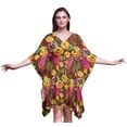 thumbnail image 1 of Bimba Kaftan de Plage à Fleurs, Paréo de Bikini, Robe Midi pour Femmes, Caftan Court S-L, Rouge Brique, 1 of 5