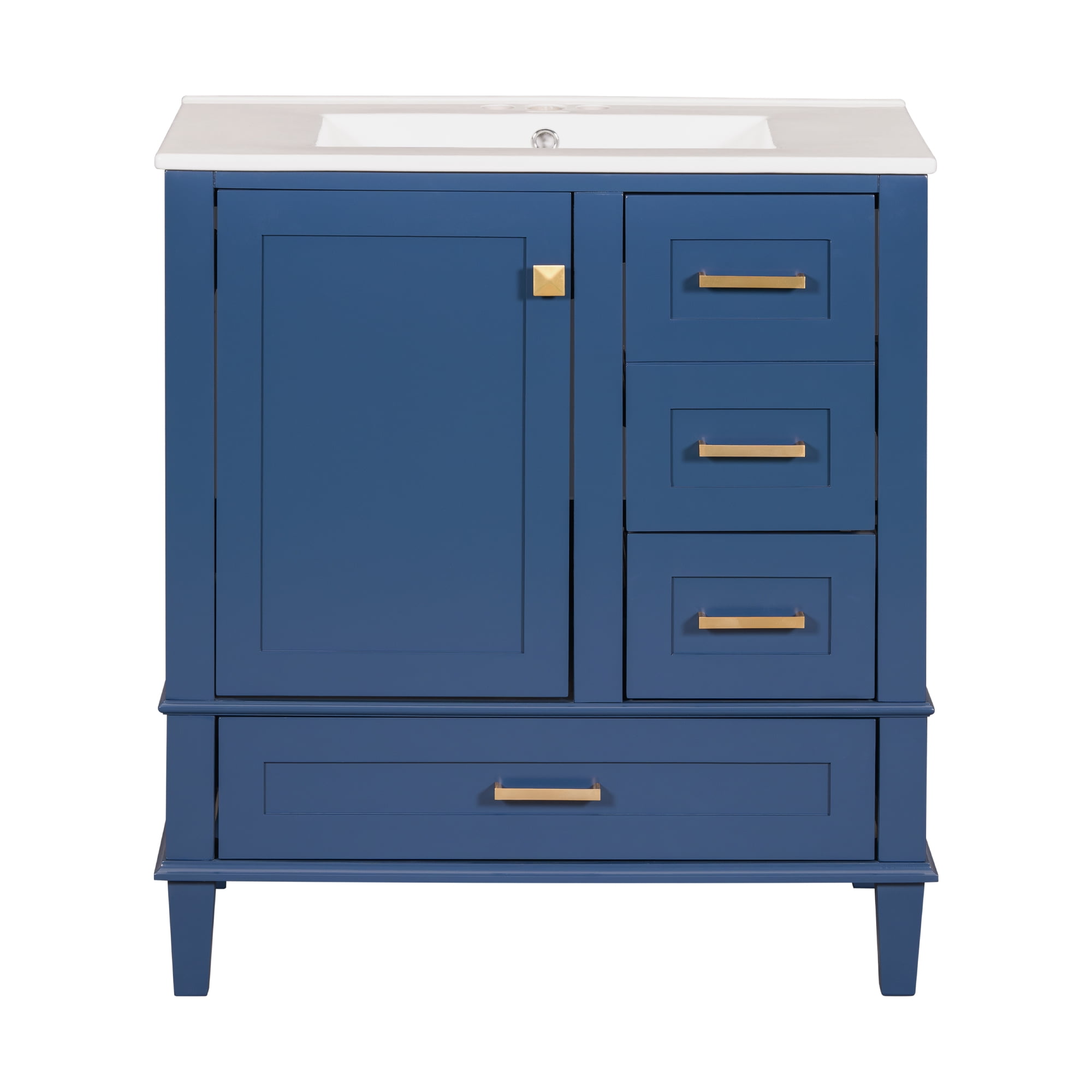 Homy Casa 30 Inch Modern Blue Bathroom Vanity Cabinet Set with Ceramic Basin, Solid Wood Frame, Soft-Close Door & Drawers