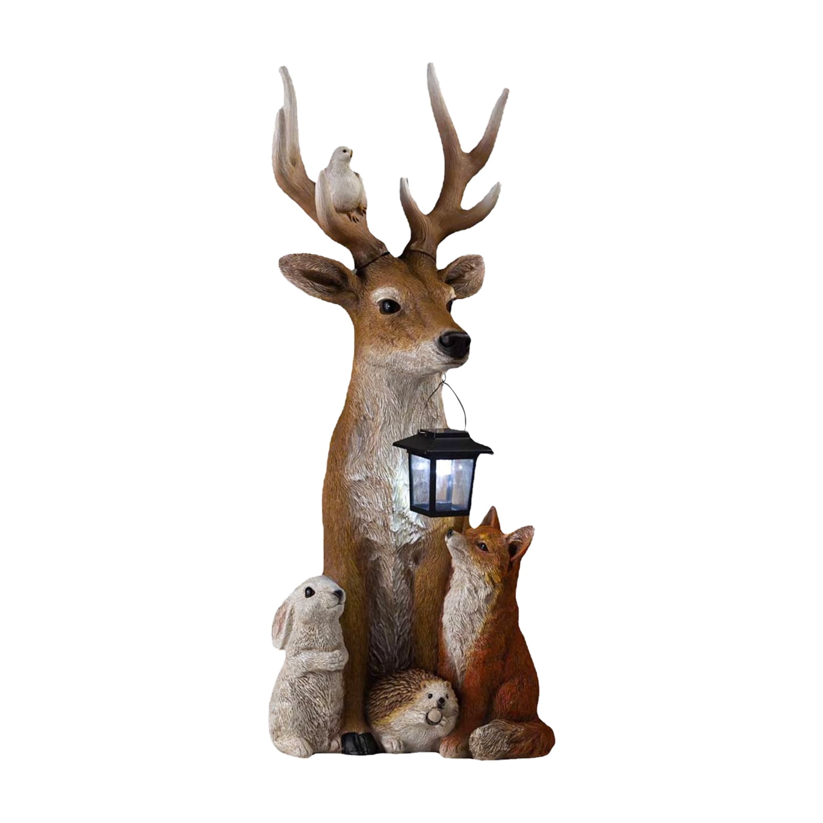 Faddare Garden Decor Woodland Friends With Solar Lantern Resin Craft Deer Statue Lawn