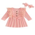 thumbnail image 1 of Robe d'Automne pour Bébé Fille Manches Longues Côtelées Robe Princesse Ligne A avec Bandeau, 1 of 8