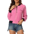 thumbnail image 1 of INSPIRE CHIC Veste pour Femme Col Montant Manches Longues Fermeture Éclair Poche à Rabat Blouson Bomber TP Rose Vif, 1 of 6
