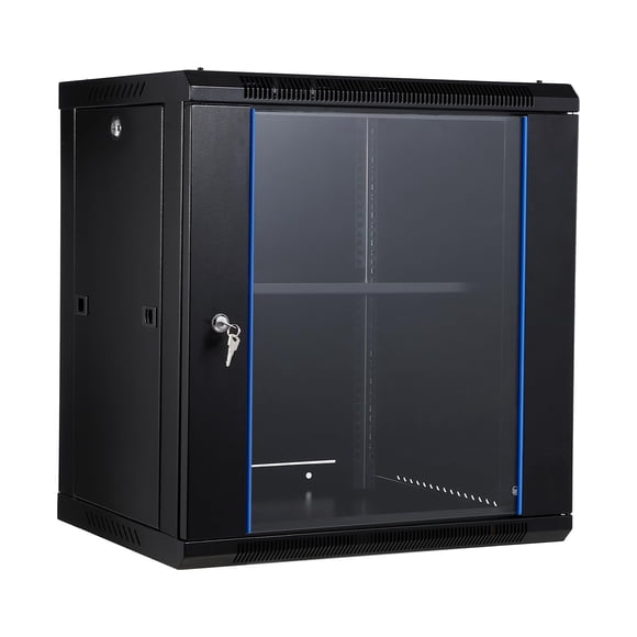 Yiwa Wall-Mount/Floor-Standing Network Cabinet, 6U/12U Carbon Steel Server Rack with Glass Door, Cooling Fan Holes, Lock, and Complete Accessories for Home/Office