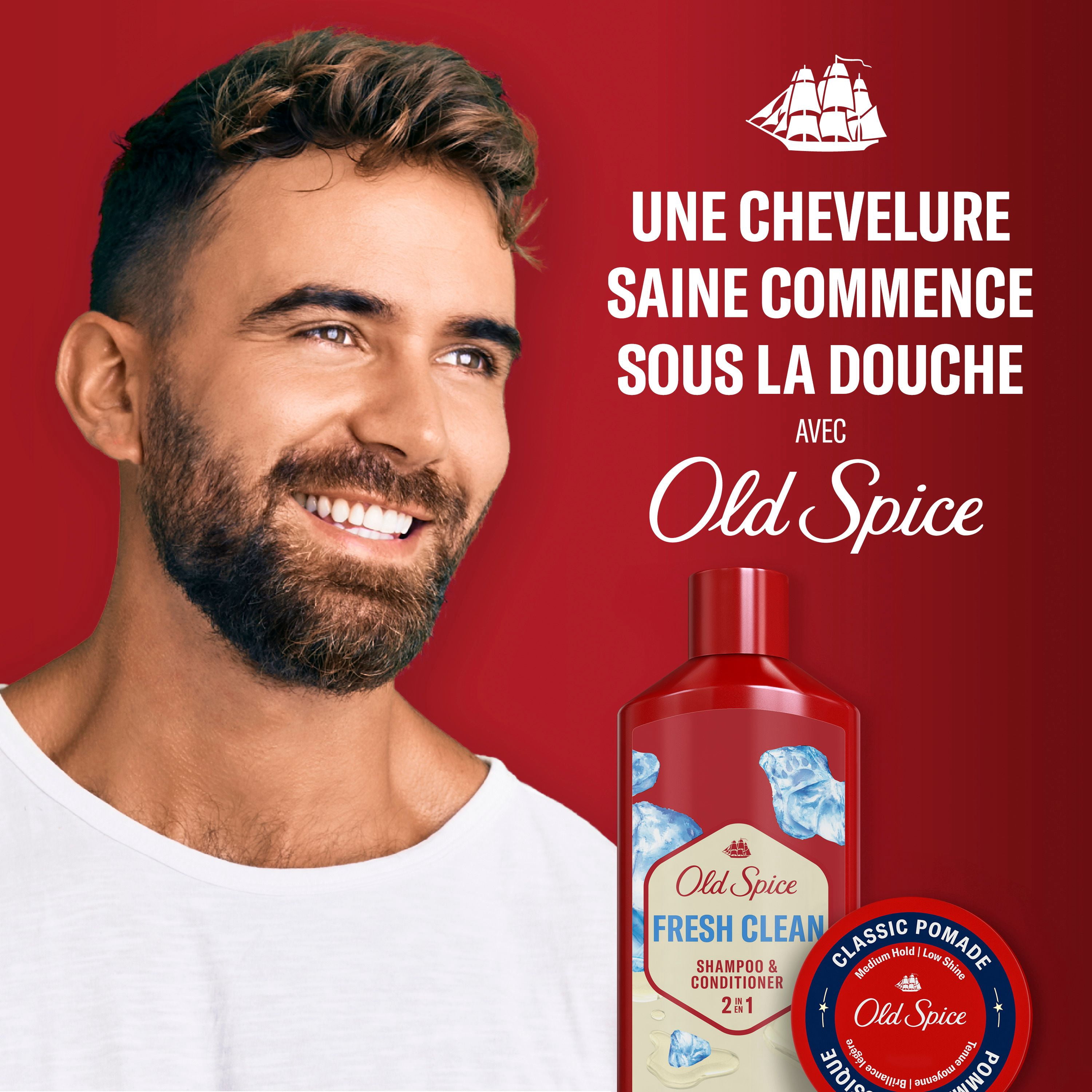Old Spice Shampooing et Revitalisant 2 en 1 Propre Frais pour Hommes au Parfum d'Eau de Glacier, des Cheveux Épais Santé