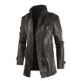 thumbnail image 1 of EGNMCR Jackets for Men Men Mid-length Solid Artificial Leather Stand Collar Slim Jacket, 1 of 2