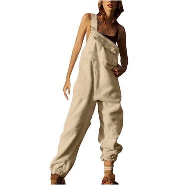 XZNGL Womens Fleece Overalls Onepiece Jumpsuits Adjustable Suspender Straps Warm Winter Fuzzy Ski Pants