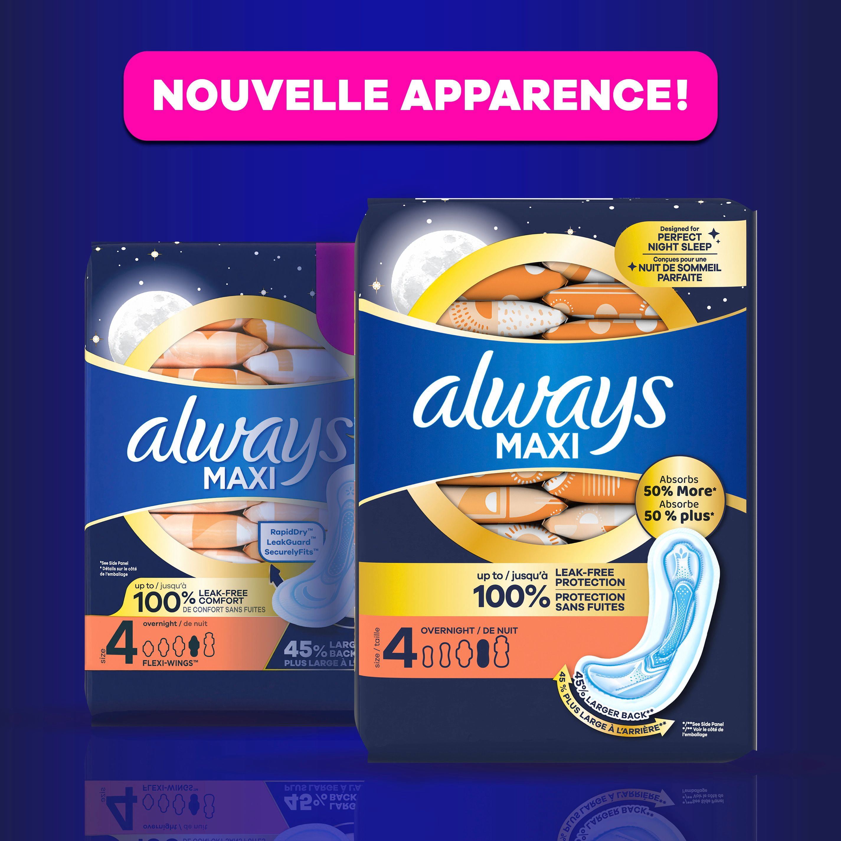 Always Serviettes Maxi de Nuit Sans Ailes pour Femmes, Taille 4, Absorption de Nuit, Non Parfumées