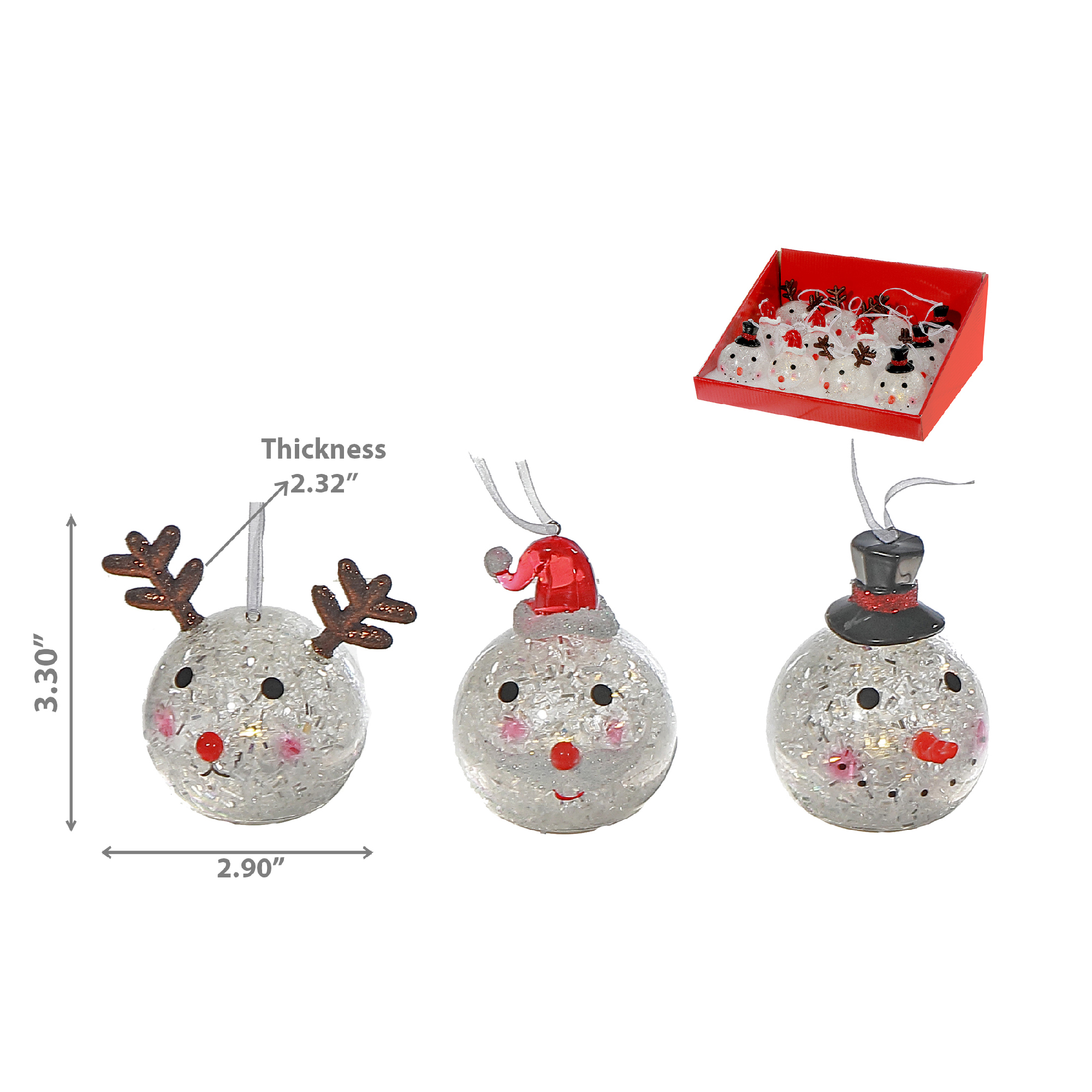 Led Round Face Ornaments (Asstd) (12/Disp) - Set of 12