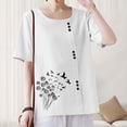 thumbnail image 4 of T-shirts en Lin à Col Rond Oversize pour Femmes, Manches Courtes, T-Shirts en Coton, Imprimé Floral, à Boutons, Blouses Tendance, 4 of 7