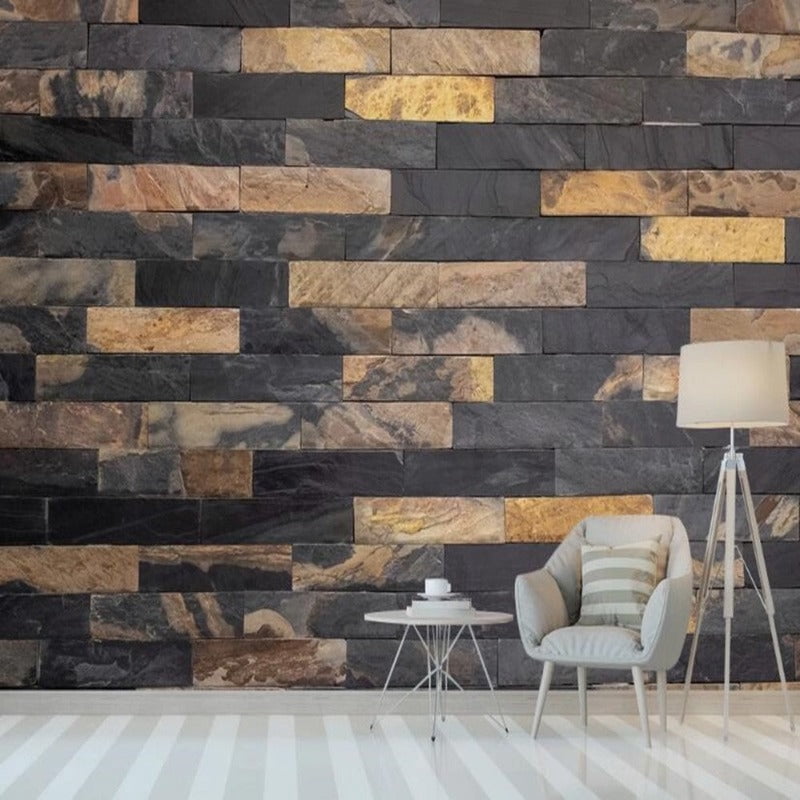 Papier Peint 3D Mur de Briques Noir/or SKU# WAL0123