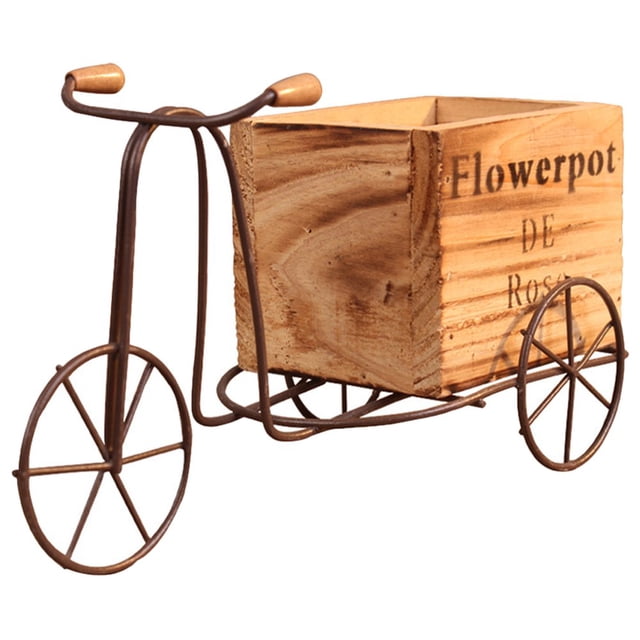 1 Set Iron Tricycle Plant Stand Rustic Style Flower Pot Bike Planter Holder Desktop Decoration