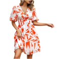 thumbnail image 2 of LOVZFMLL Robe d'Été Décontractée pour Femme à Manches Courtes, Col en V, Coupe Ajustée, Orange, m, 2 of 4
