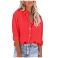 thumbnail image 2 of Babysbule Hauts pour Femmes Manches Longues Liquidation Mode Femmes Décontracté Poches Uni Col Rabattu Cardigan Manches Longues T-Shirt Ample Blouse Hauts à Boutons, 2 of 5