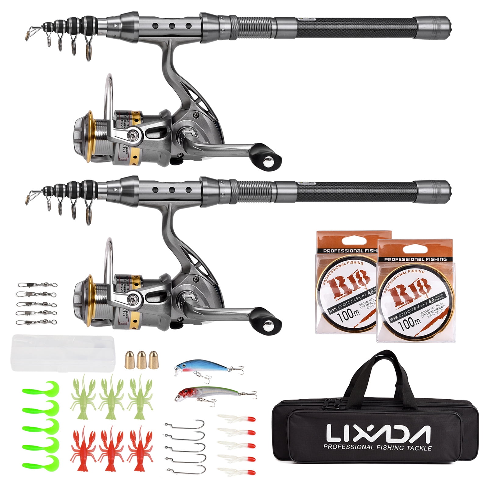Pole Fishing Pole Combo Set 2PCS Rod and Reel Telescopic Fishing Rod Carbon Fiber Reels Fishing Accessories 1.8m