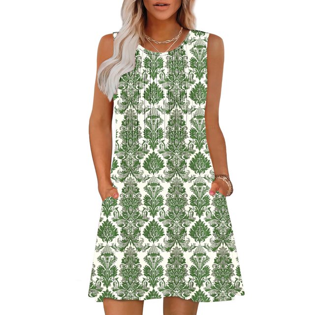 Ovzne Robes pour Femmes Robe pour Femme Imprimé Sans Manches Col Rond Aguichant Élégante Boîte de Nuit Fête Tunique Mini Robes Décontracté Vacances Robe Vacances Robe Imprimée Liquidation