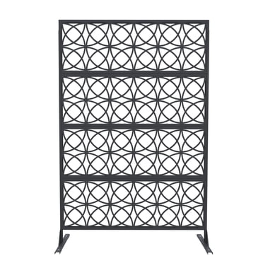 Decorative Metal Privacy Screen Freestanding, Geometric Leaf Flower Fence Panel, All Weather Rustproof Outdoor Indoor Divider for Patio Garden Balcony, Black/White/Brown