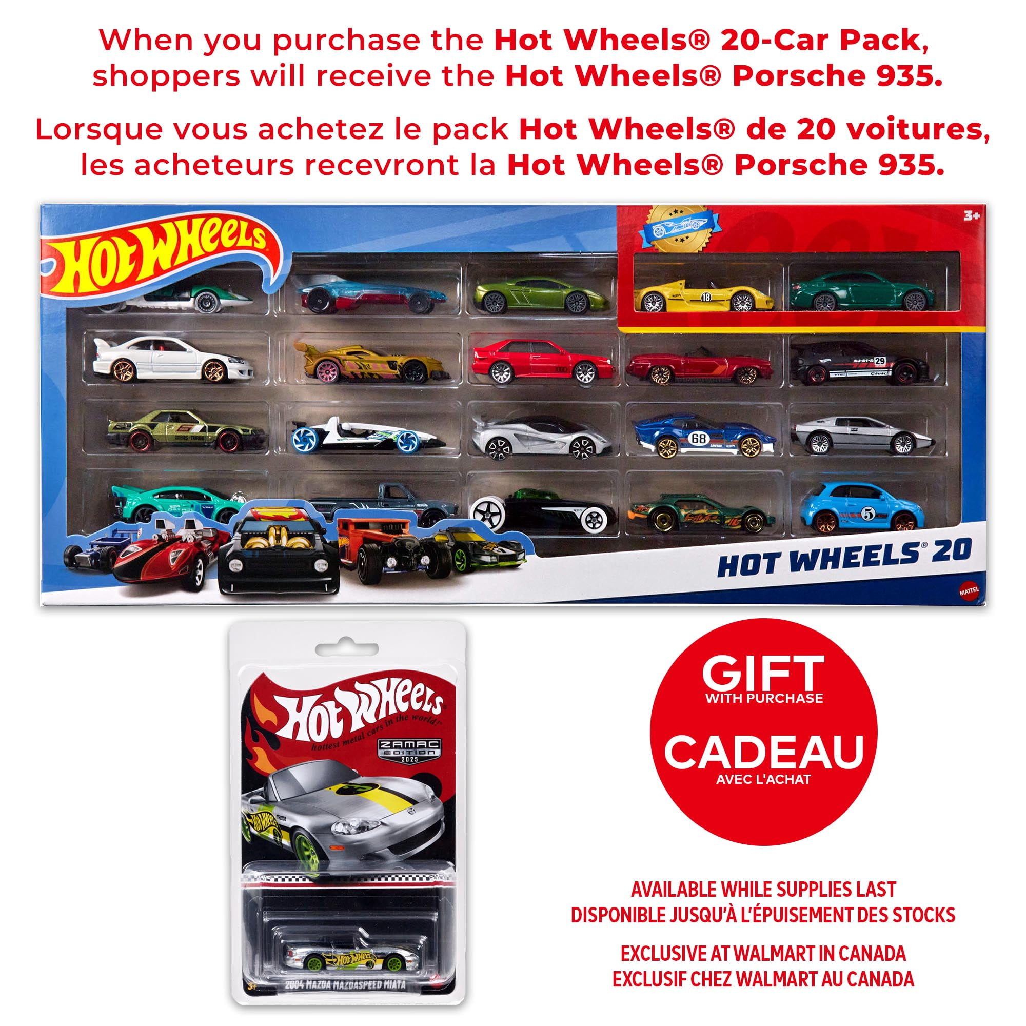 Hot Wheels Set of 20 Toy Sports & Race Cars in 1:64 Scale