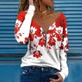 thumbnail image 2 of Pompotops Mode Femme Décontractée Imprimée Col en V Manches Longues Fermeture Éclair Blouse, 2 of 5