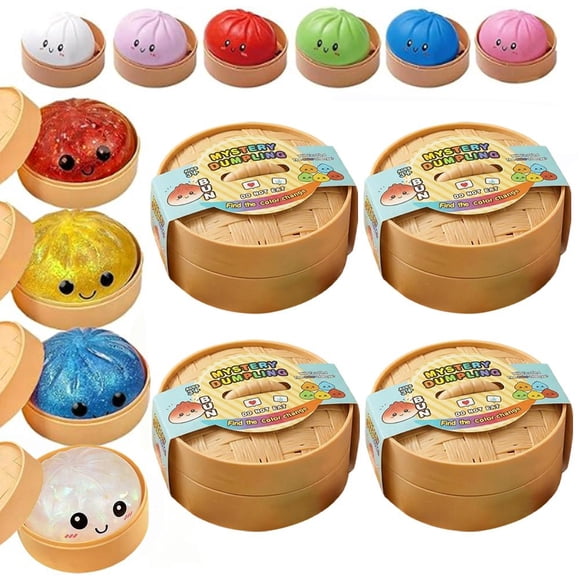 Generic Brand Mystery Dumpling Squishies Box, 10-Color Slow Rising Glitter Bun Bao Stress Balls, Fidget Sensory Toy with Food Steamer, Stretchy Surprise Toys for Teens & Adults, Multicolor