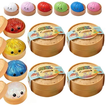 Generic Brand Mystery Dumpling Squishies Box, 10-Color Slow Rising Glitter Bun Bao Stress Balls, Fidget Sensory Toy with Food Steamer, Stretchy Surprise Toys for Teens & Adults, Multicolor