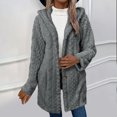 thumbnail image 4 of KIHOUT Womens Winter Long Sleeve Solid Fuzzy Fleece Open Front Button Hooded Cardigans Jacket Coats Outerwear, 4 of 9